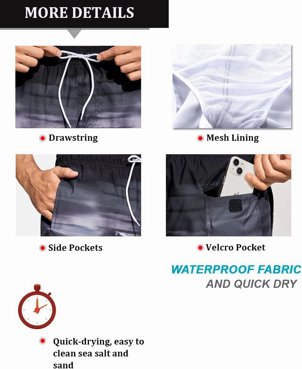 SILKWORLD Mens Swimming Trunks 5 Inch Inseam Swim Shorts Summer Bathing Suit Swimwear Beachwear with Pockets