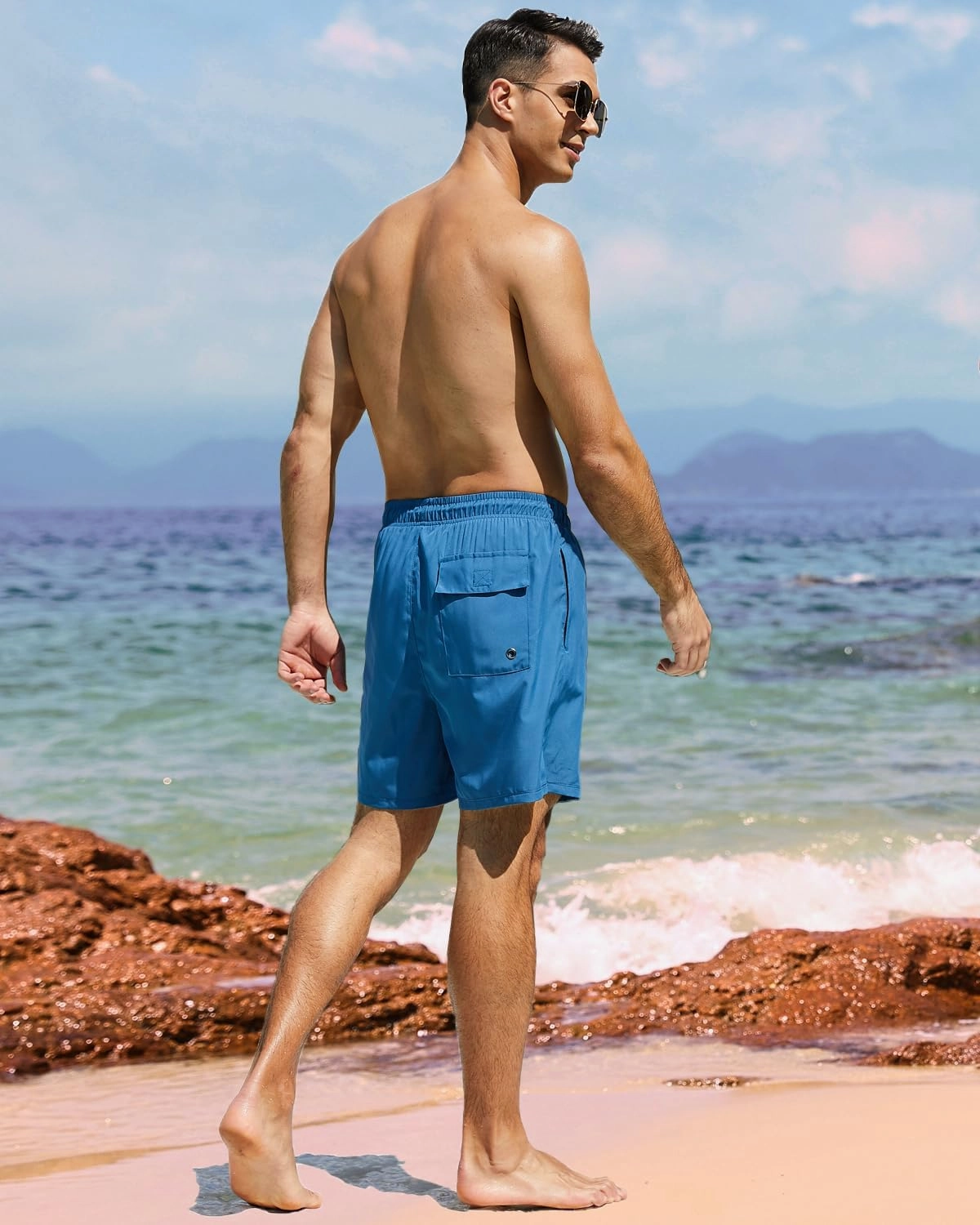 SILKWORLD Mens Swimming Trunks with Compression Liner 2 in 1 Quick-Dry Swim Shorts with Zipper Pockets