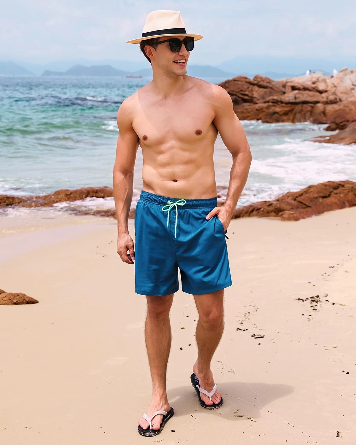 SILKWORLD Mens Swimming Trunks with Compression Liner 2 in 1 Quick-Dry Swim Shorts with Zipper Pockets