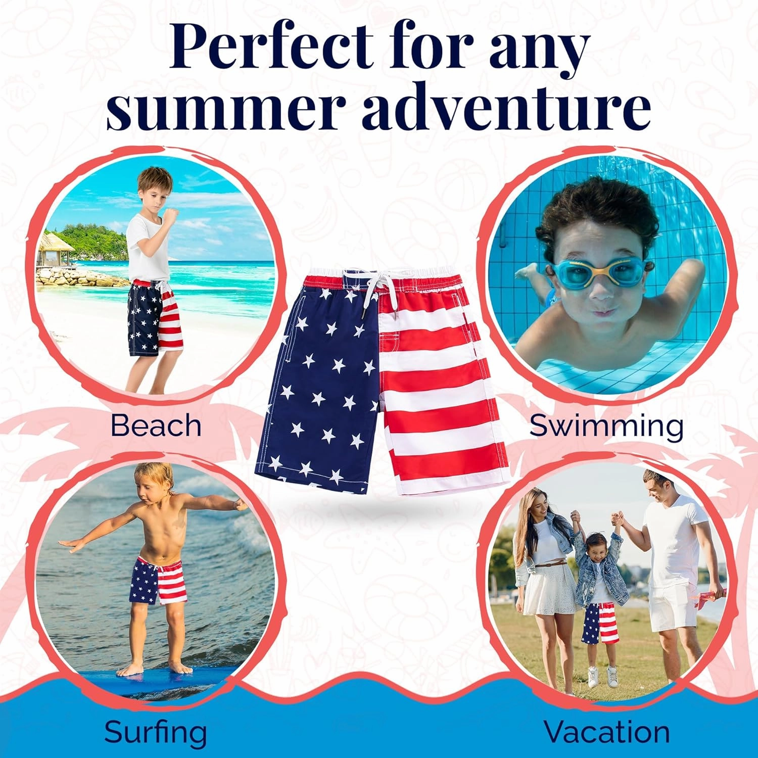 SIX ISLANDS Boys Swim Trunks - Quick-Dry, Comfortable, Ages 5/6 to 18/20 - Fun Patterns, Durable Design Boys Bathing Suit