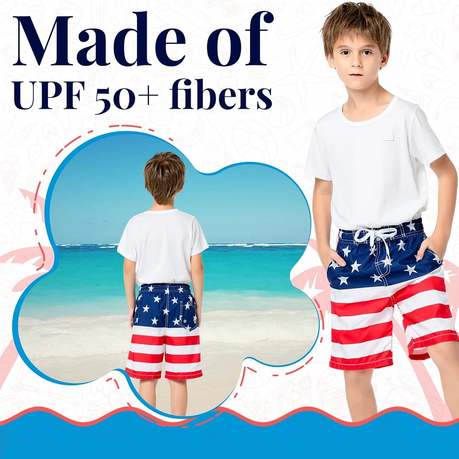 SIX ISLANDS Boys Swim Trunks - Quick-Dry, Comfortable, Ages 5/6 to 18/20 - Fun Patterns, Durable Design Boys Bathing Suit