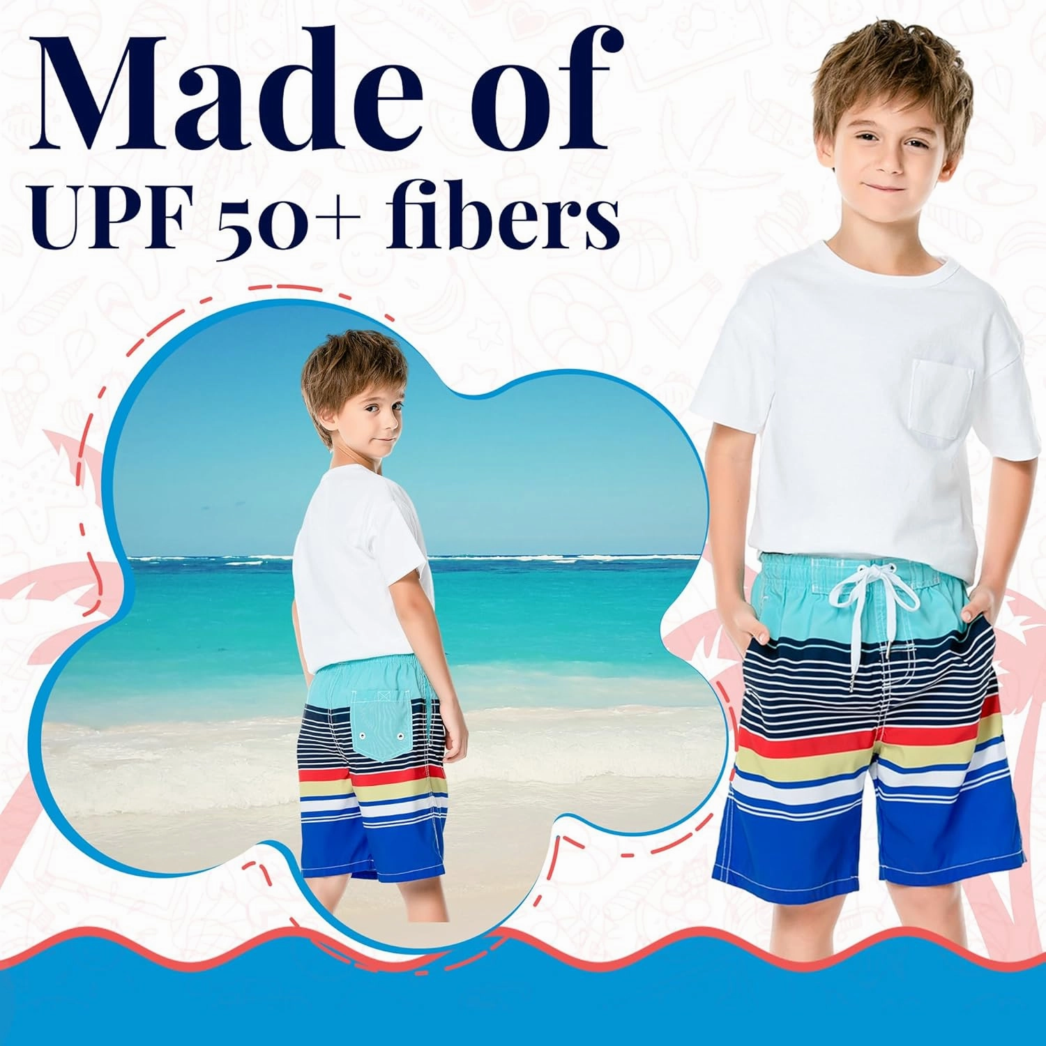 SIX ISLANDS Boys Swim Trunks - Quick-Dry, Comfortable, Ages 5/6 to 18/20 - Fun Patterns, Durable Design Boys Bathing Suit