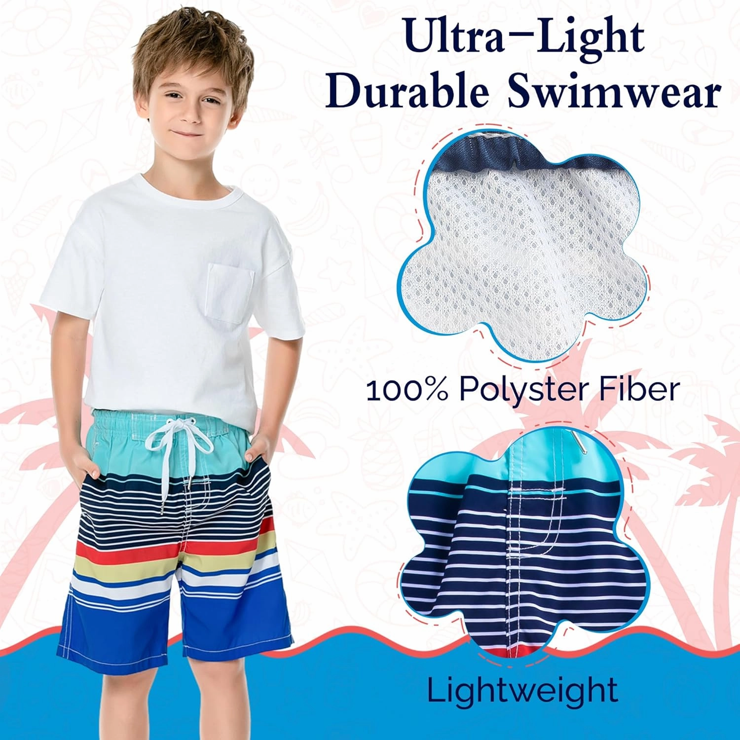 SIX ISLANDS Boys Swim Trunks - Quick-Dry, Comfortable, Ages 5/6 to 18/20 - Fun Patterns, Durable Design Boys Bathing Suit