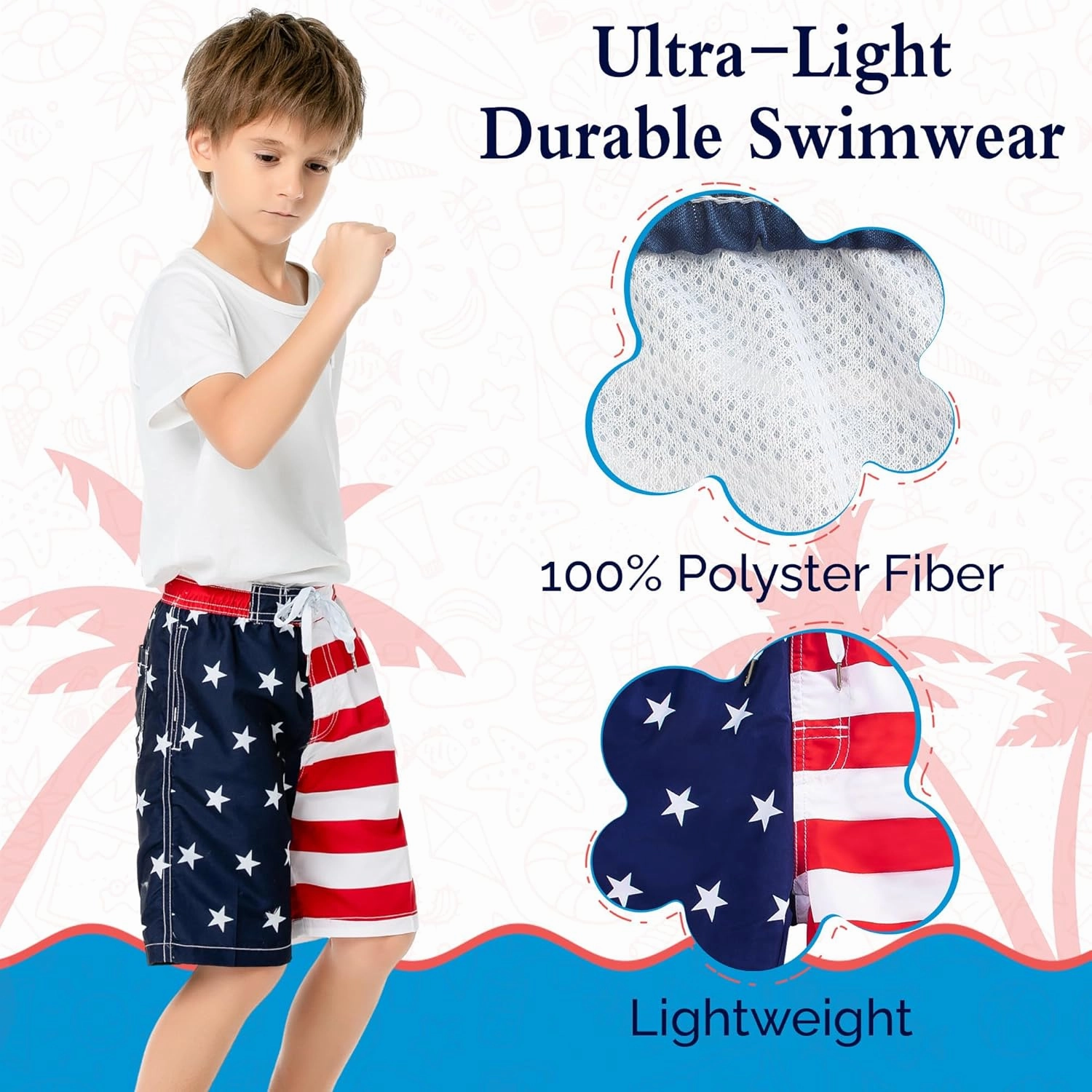 SIX ISLANDS Boys Swim Trunks - Quick-Dry, Comfortable, Ages 5/6 to 18/20 - Fun Patterns, Durable Design Boys Bathing Suit