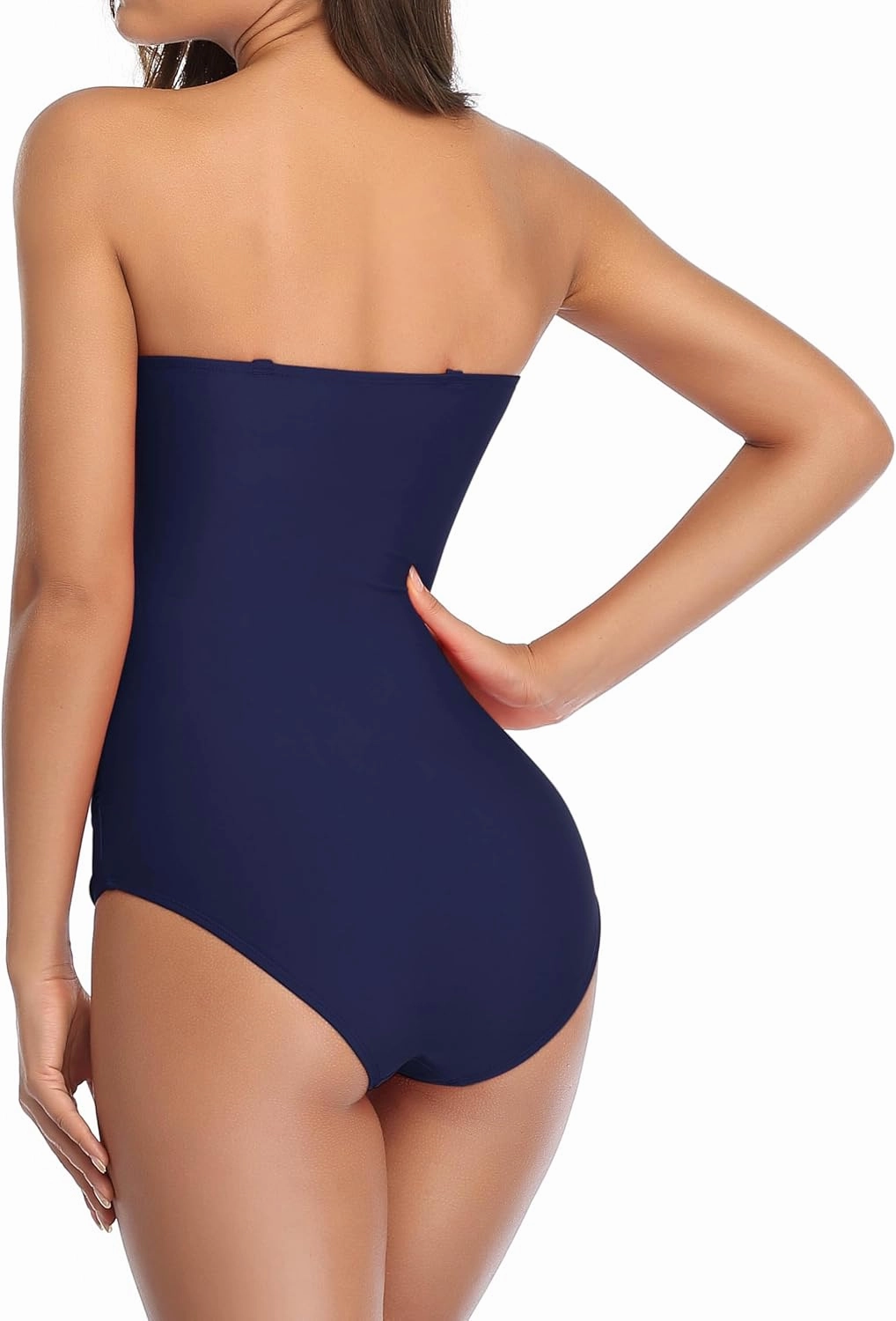 Smismivo Tummy Control Swimwear Strapless One Piece Swimsuit Ruched Bathing Suits for Women Slimming Bandeau Tube Top Bikini