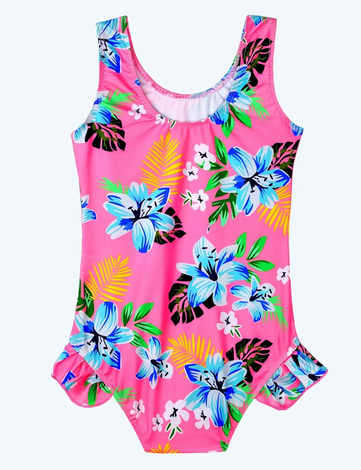 Snowheart Girls Bathing Suit Toddler Swimsuit Girl Hawaiian Floral Ruffle One-Piece Breathable Swimwear 4-10T