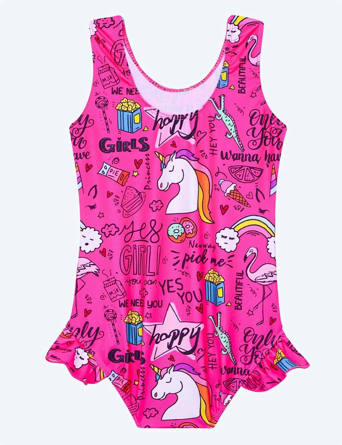 Snowheart Girls Bathing Suit Toddler Swimsuit Girl Hawaiian Floral Ruffle One-Piece Breathable Swimwear 4-10T