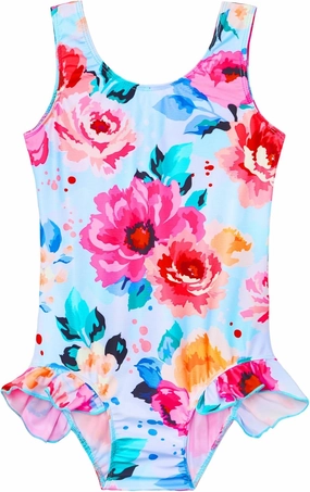 Snowheart Girls Bathing Suit Toddler Swimsuit Girl Hawaiian Floral Ruffle One-Piece Breathable Swimwear 4-10T