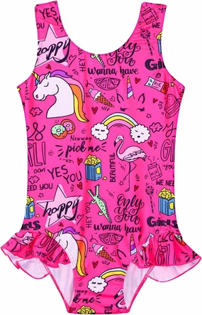 Snowheart Girls Bathing Suit Toddler Swimsuit Girl Hawaiian Floral Ruffle One-Piece Breathable Swimwear 4-10T