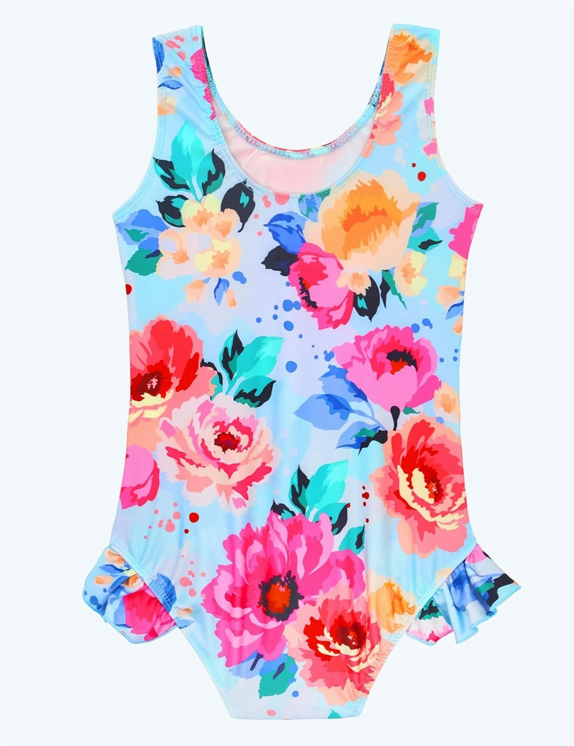 Snowheart Girls Bathing Suit Toddler Swimsuit Girl Hawaiian Floral Ruffle One-Piece Breathable Swimwear 4-10T