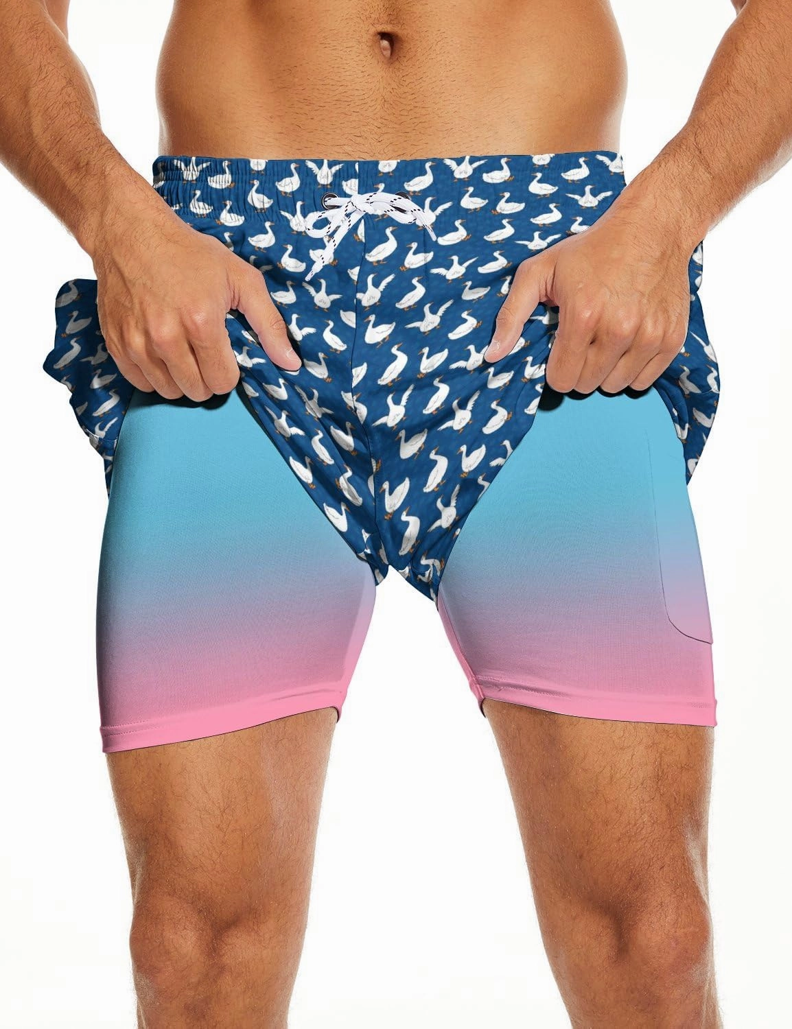 Socira Men's Swim Trunks with Compression Liner, Quick Dry Mens 2 in 1 Swimming Trunks Men Beach Bathing Suits Swimsuit