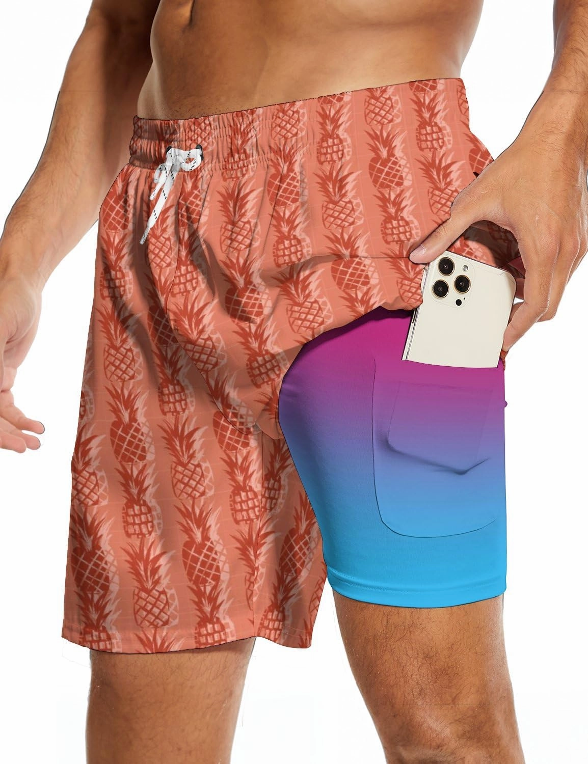 Socira Men's Swim Trunks with Compression Liner, Quick Dry Mens 2 in 1 Swimming Trunks Men Beach Bathing Suits Swimsuit