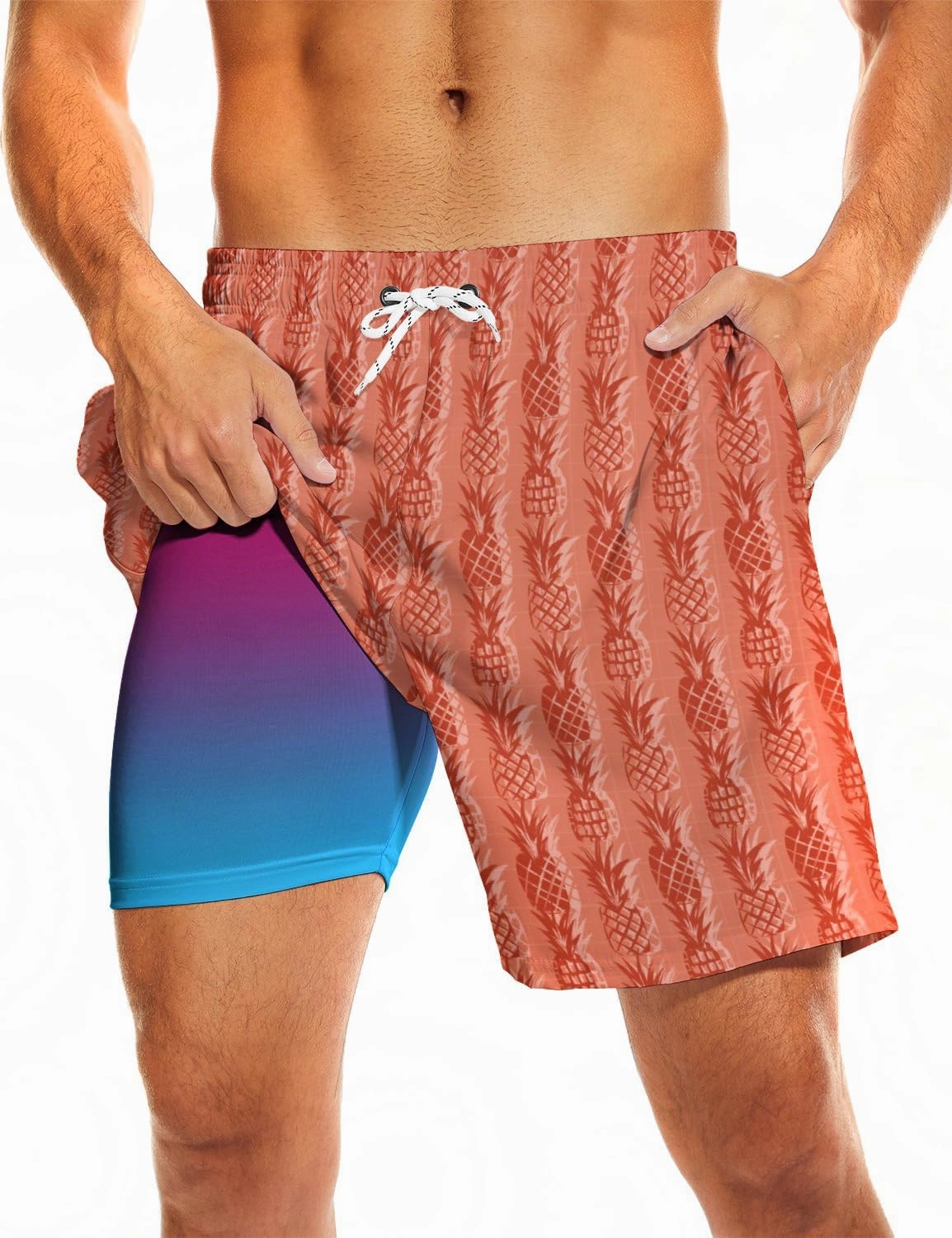 Socira Men's Swim Trunks with Compression Liner, Quick Dry Mens 2 in 1 Swimming Trunks Men Beach Bathing Suits Swimsuit