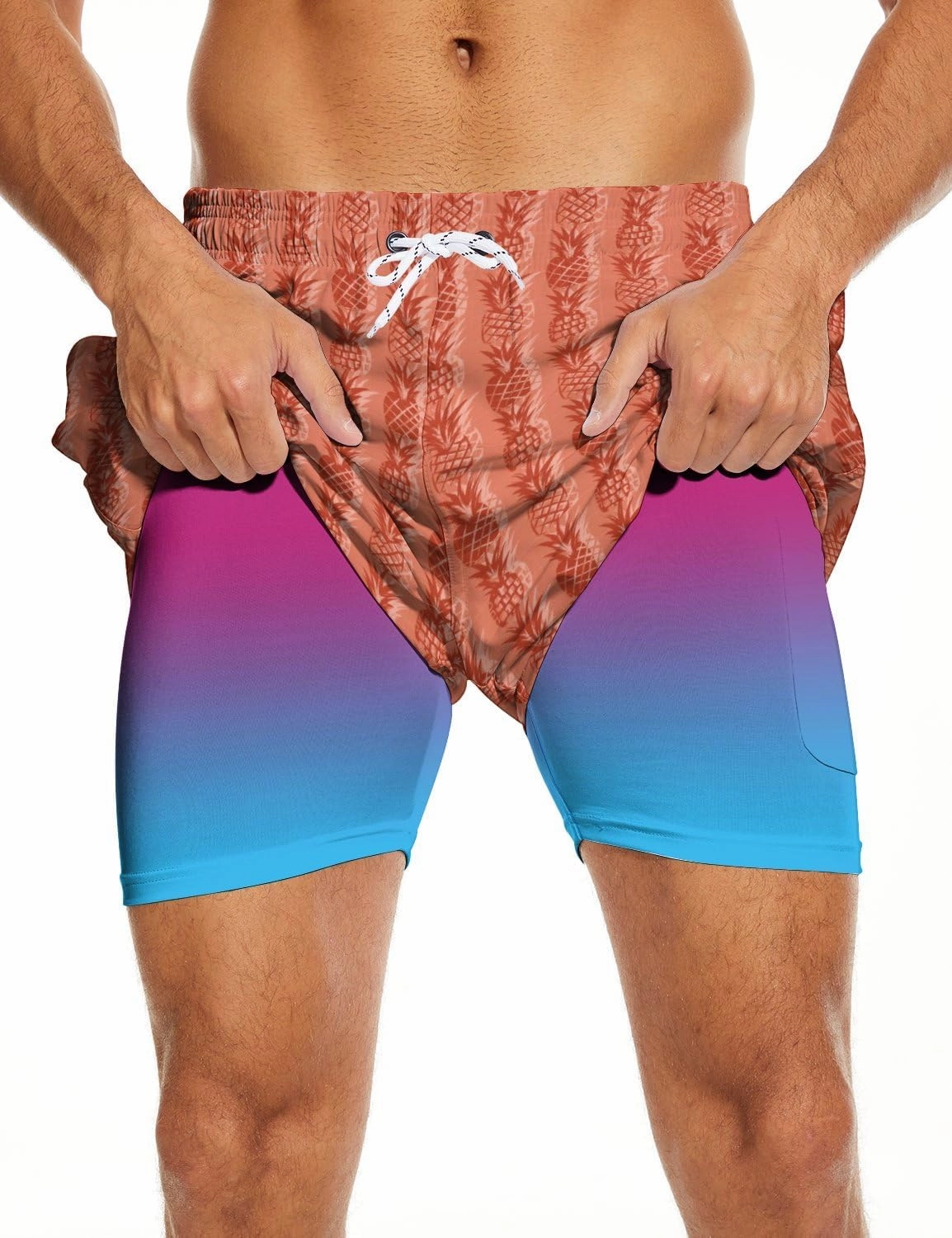Socira Men's Swim Trunks with Compression Liner, Quick Dry Mens 2 in 1 Swimming Trunks Men Beach Bathing Suits Swimsuit