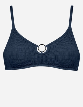 Solid Crush Ring Bralette Bikini Top - Night Blue