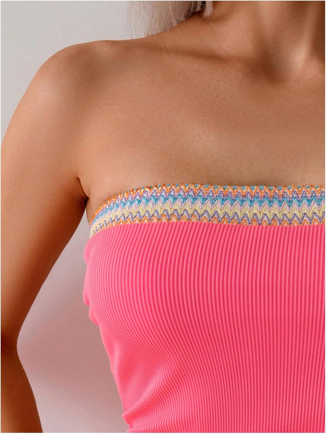 SOLY HUX Strapless Tankini Swimsuits for Women Boho Bandeau Bikini Tummy Control Two Piece Modest Bathing Suits