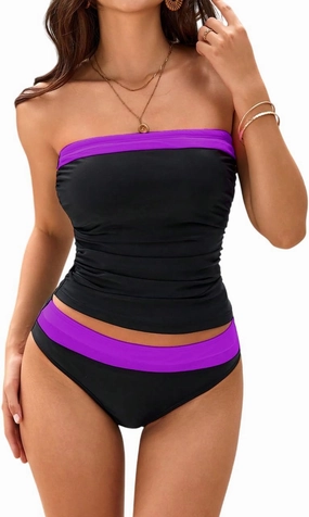 SOLY HUX Tankini Swimsuits for Women Color Block Bandeau Ruched Bikini Two Piece Bathing Suits