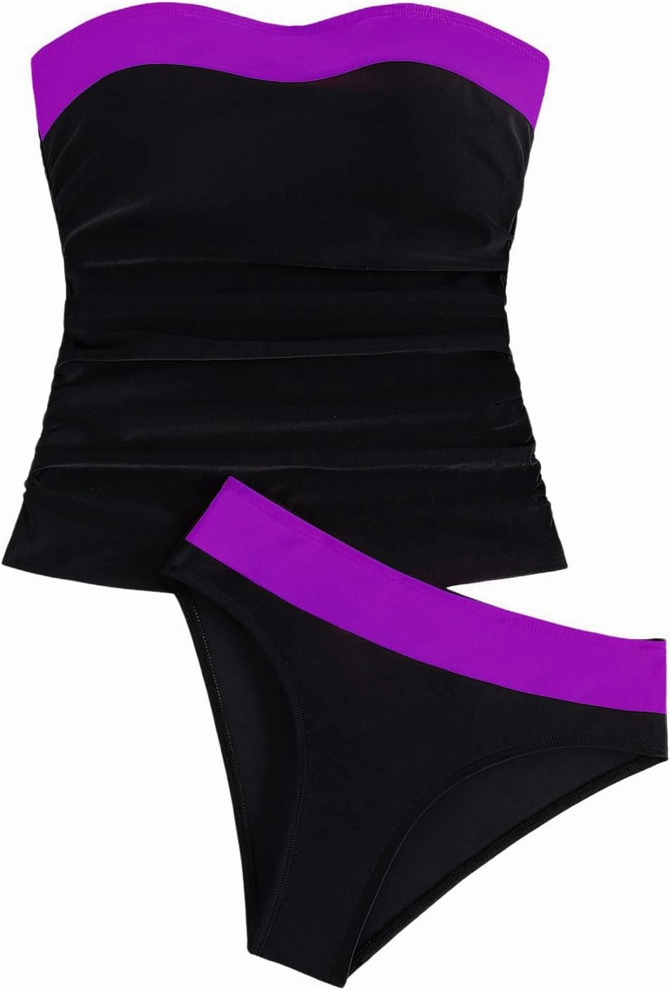 SOLY HUX Tankini Swimsuits for Women Color Block Bandeau Ruched Bikini Two Piece Bathing Suits