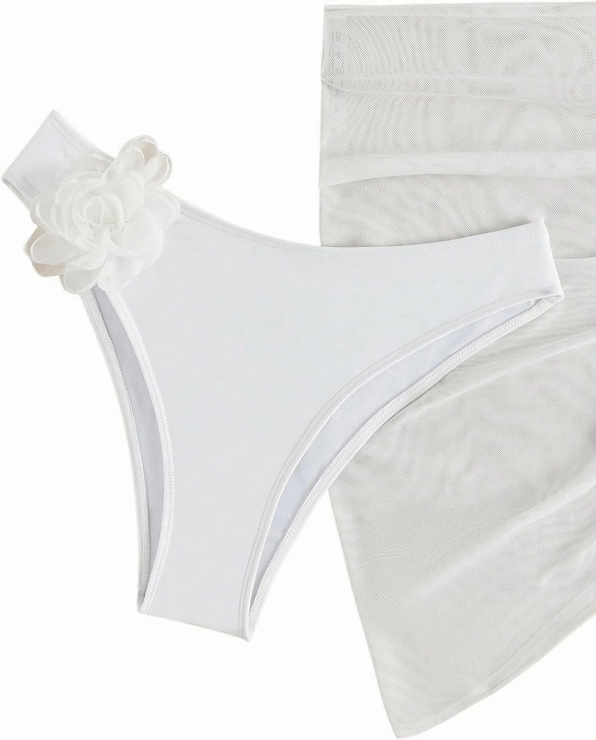 SOLY HUX Women's 3 Piece Swimsuit Floral Appliques Bandeau Bikini Sets Bathing Suit with Beach Skirt