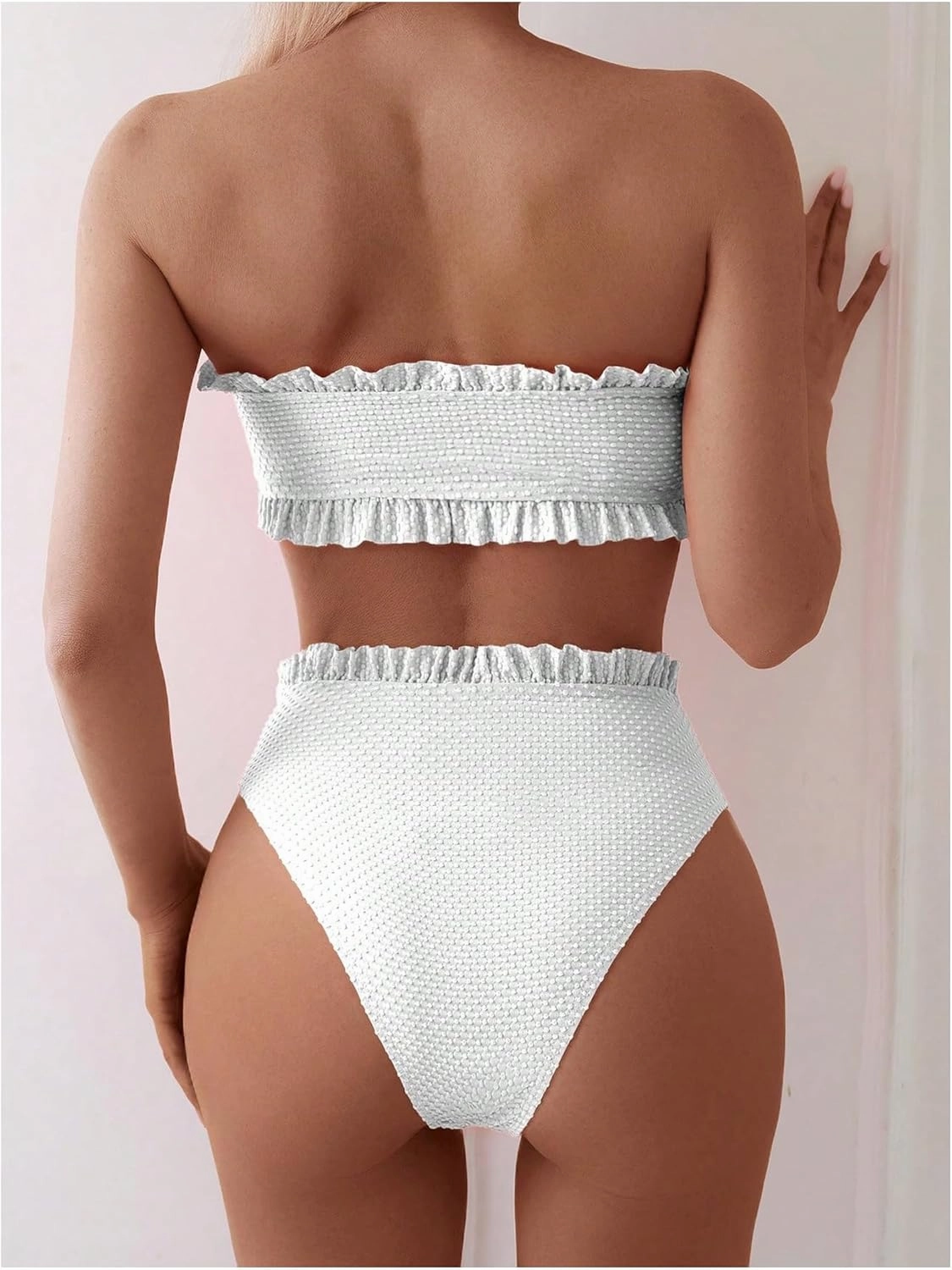 SOLY HUX Women's Ruffle Strapless Bikini Set 2 Piece Bandeau Swimsuit High Waist Bathing Suits