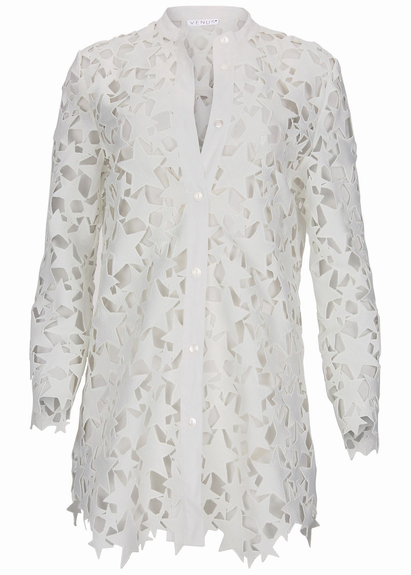 Star Lace Button Down - White