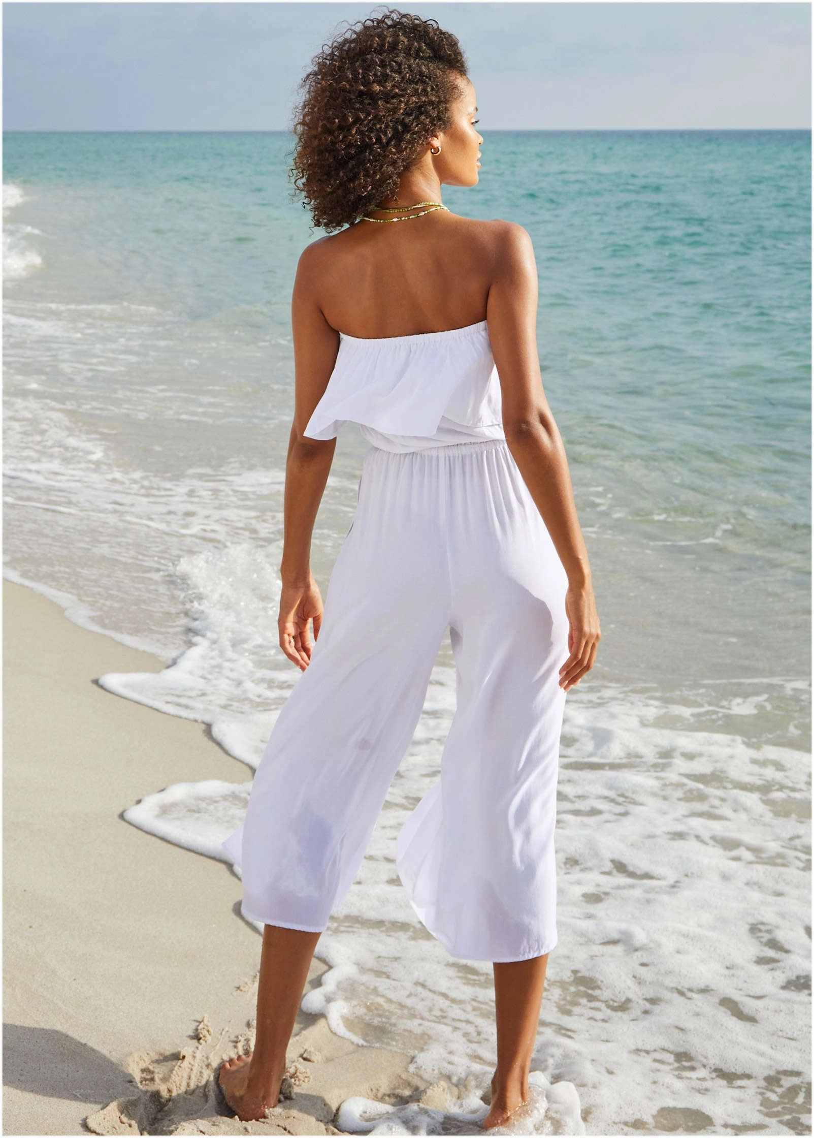 Strapless Jumpsuit Cover-Up - Pearl White