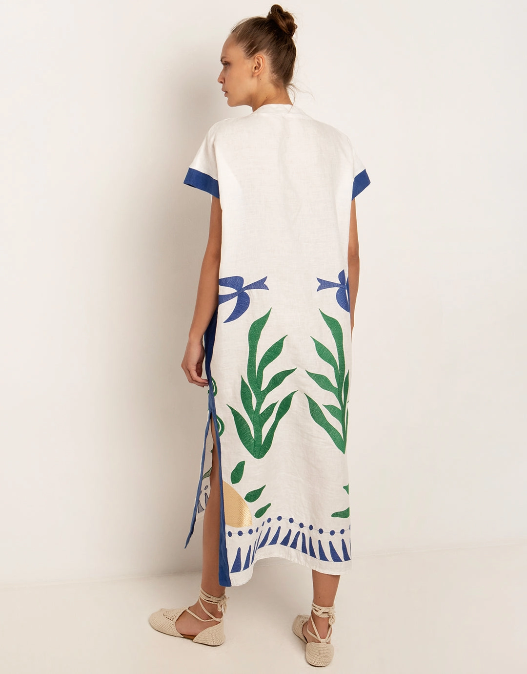 Sun Midi Kaftan  - White Green and Blue