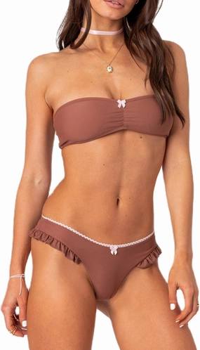 Sunloudy Floral Bandeau Bikini Set for Women Cut Out Strapless Top High Cut Thong Bathing Suits 2 Piece Cheeky Swimsuit