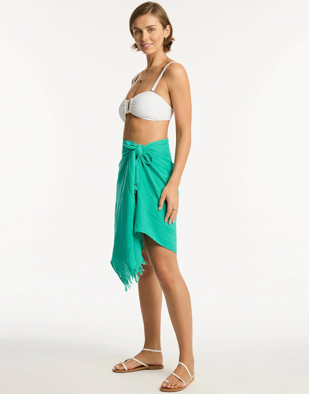 Sunset Frayed Sarong - Sea Green