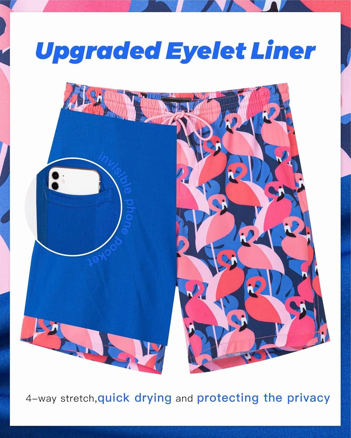 SURF CUZ 9" Mens Swim Trunks with Compression Liner Bathing Suits 2 in 1 Stretch Zipper Pockets Quick Dry