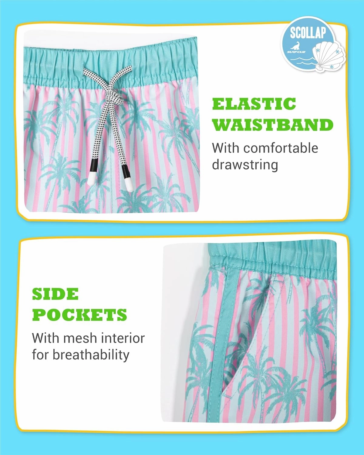 SURF CUZ Boys Swim Trunks Retro Toddler Boy Swimsuit Shorts Quick Dry Swimming Trunks Bathing Suit