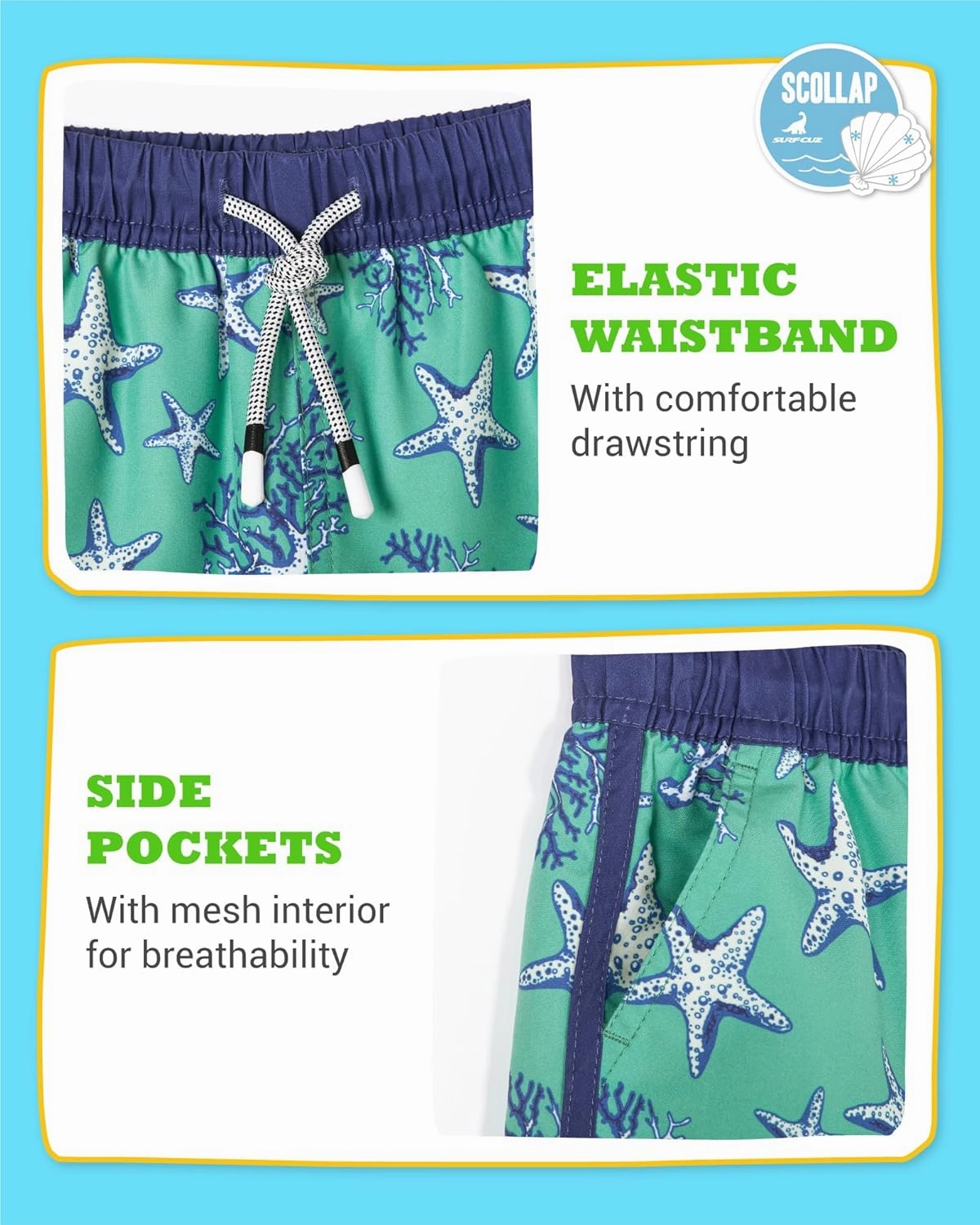 SURF CUZ Boys Swim Trunks Retro Toddler Boy Swimsuit Shorts Quick Dry Swimming Trunks Bathing Suit