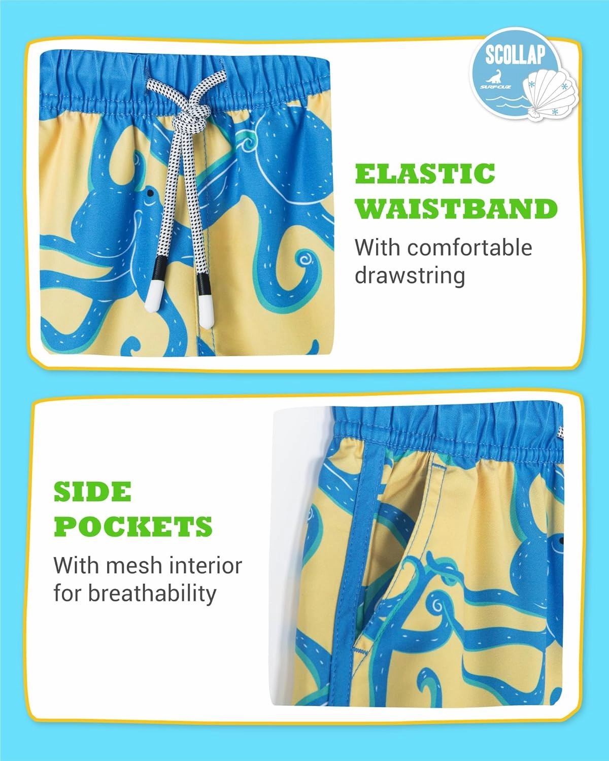 SURF CUZ Boys Swim Trunks Retro Toddler Boy Swimsuit Shorts Quick Dry Swimming Trunks Bathing Suit