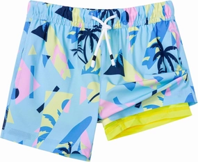 SURF CUZ Boys Swim Trunks with Boxer Brief Liner Toddler Boy Stretch Swimsuit Shorts Quick Dry Swimming Trunks Bathing Suit