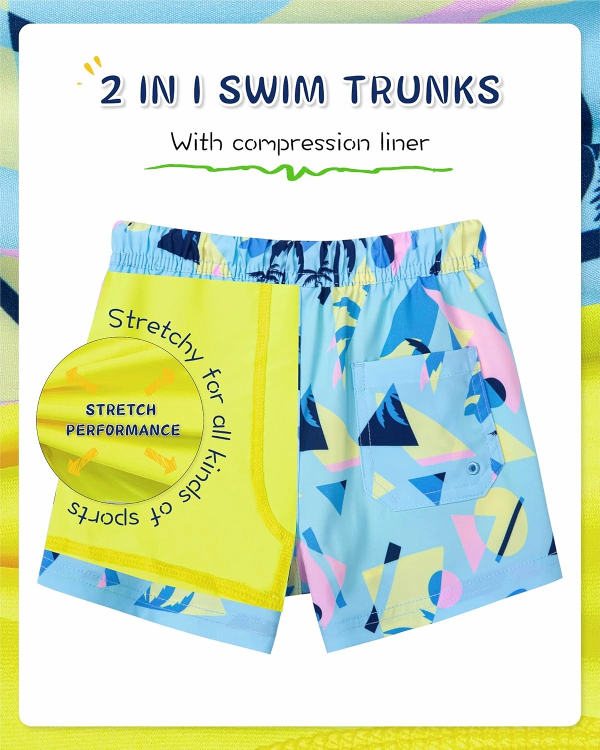 SURF CUZ Boys Swim Trunks with Boxer Brief Liner Toddler Boy Stretch Swimsuit Shorts Quick Dry Swimming Trunks Bathing Suit