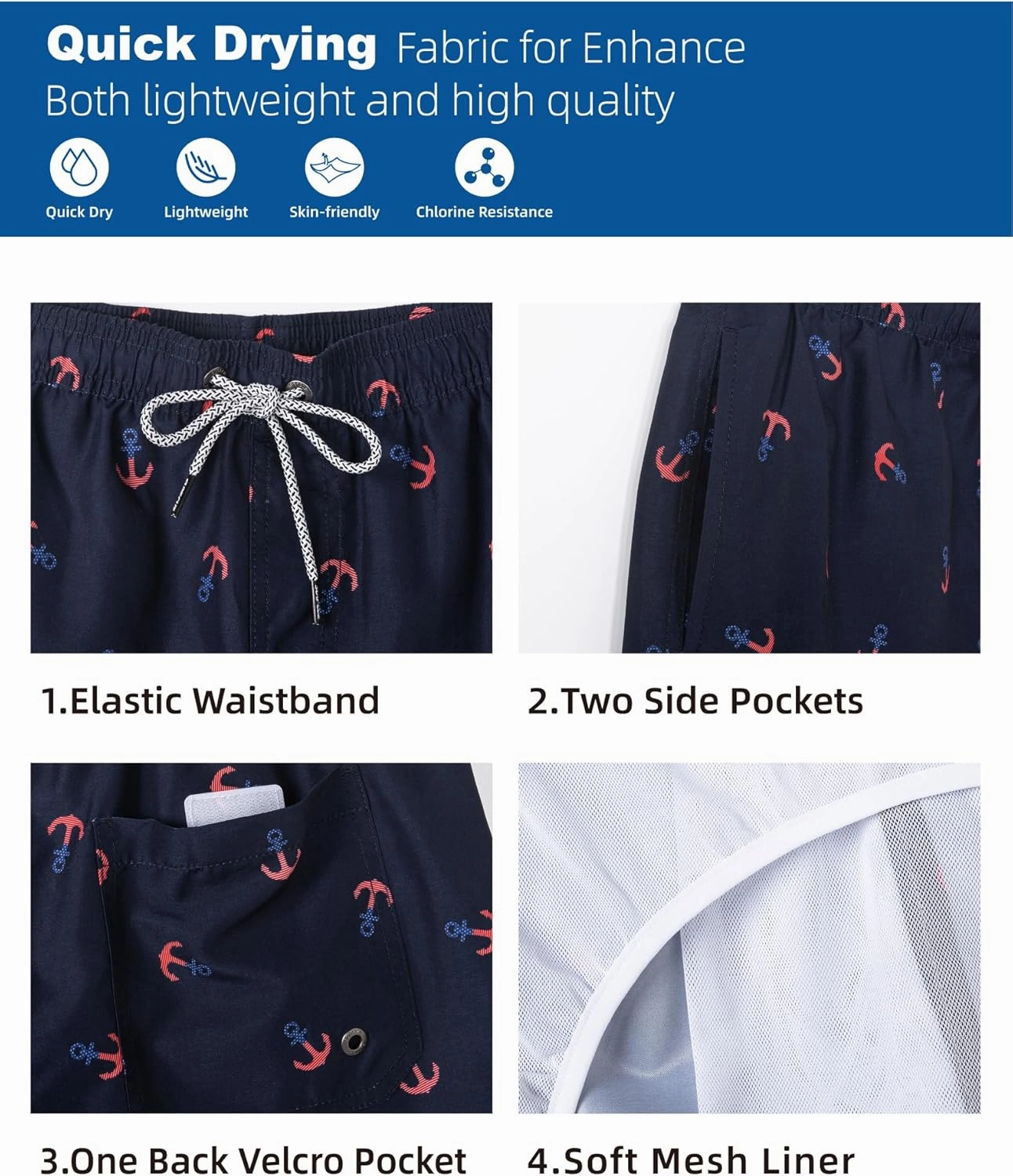 SURF CUZ Mens Swim Trunks 7" Swimming Trunks with Mesh Liner Quick Dry Swim Shorts for Men Swimwear Bathing Suits Pockets