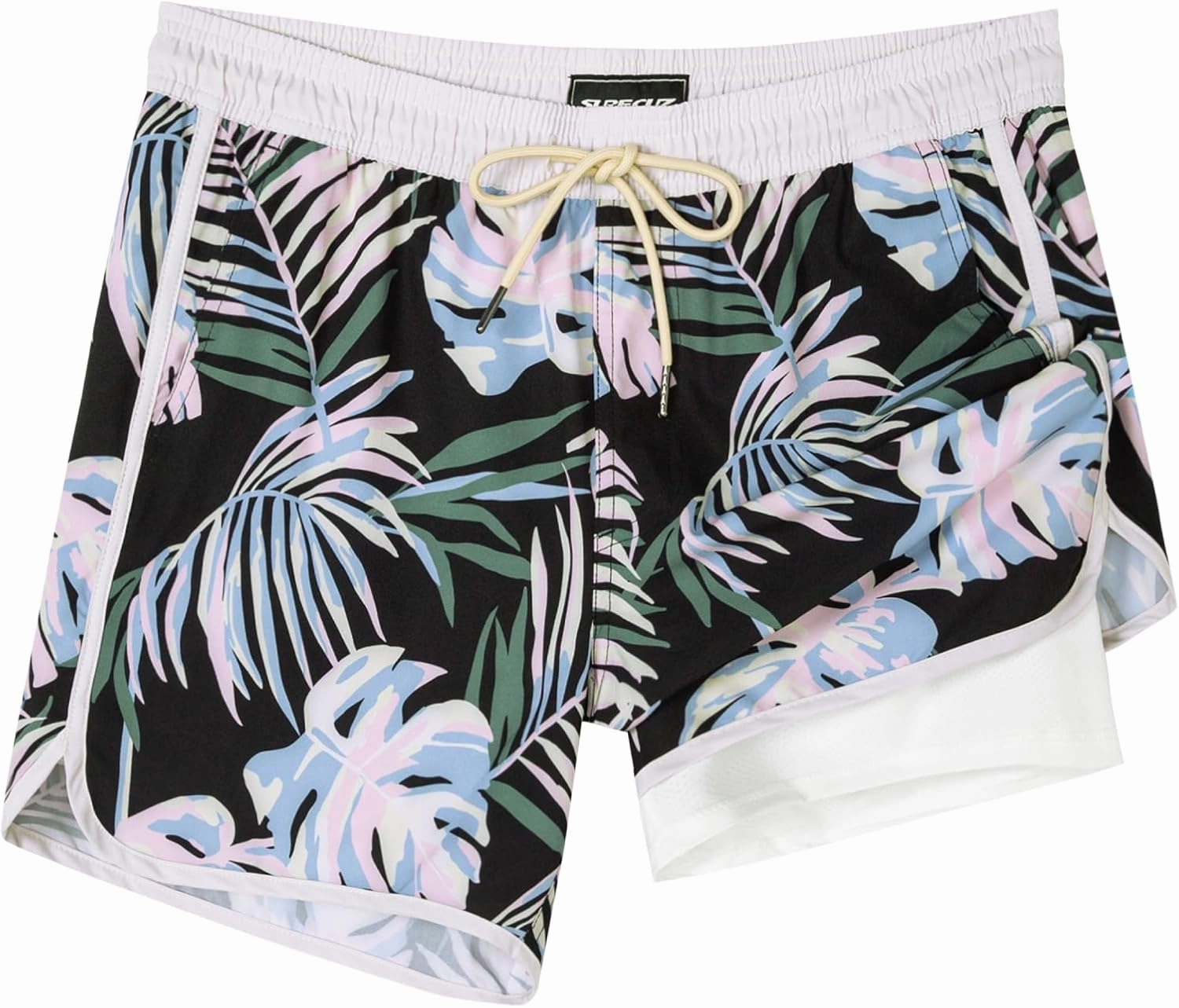 SURF CUZ Mens Swim Trunks with Compression Liner 5" Swimming Trunks 5 Inch Retro Swim Shorts with Zipper Pockets