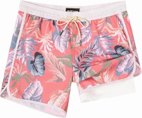 SURF CUZ Mens Swim Trunks with Compression Liner 5" Swimming Trunks 5 Inch Retro Swim Shorts with Zipper Pockets