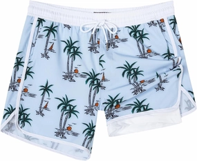 SURF CUZ Mens Swim Trunks with Compression Liner 5" Swimming Trunks 5 Inch Retro Swim Shorts with Zipper Pockets