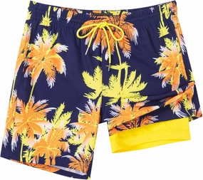 SURF CUZ Mens Swim Trunks with Compression Liner Quick Dry Swim Shorts 7" Swimming Trunks Stretch Bathing Suit 7 Inch