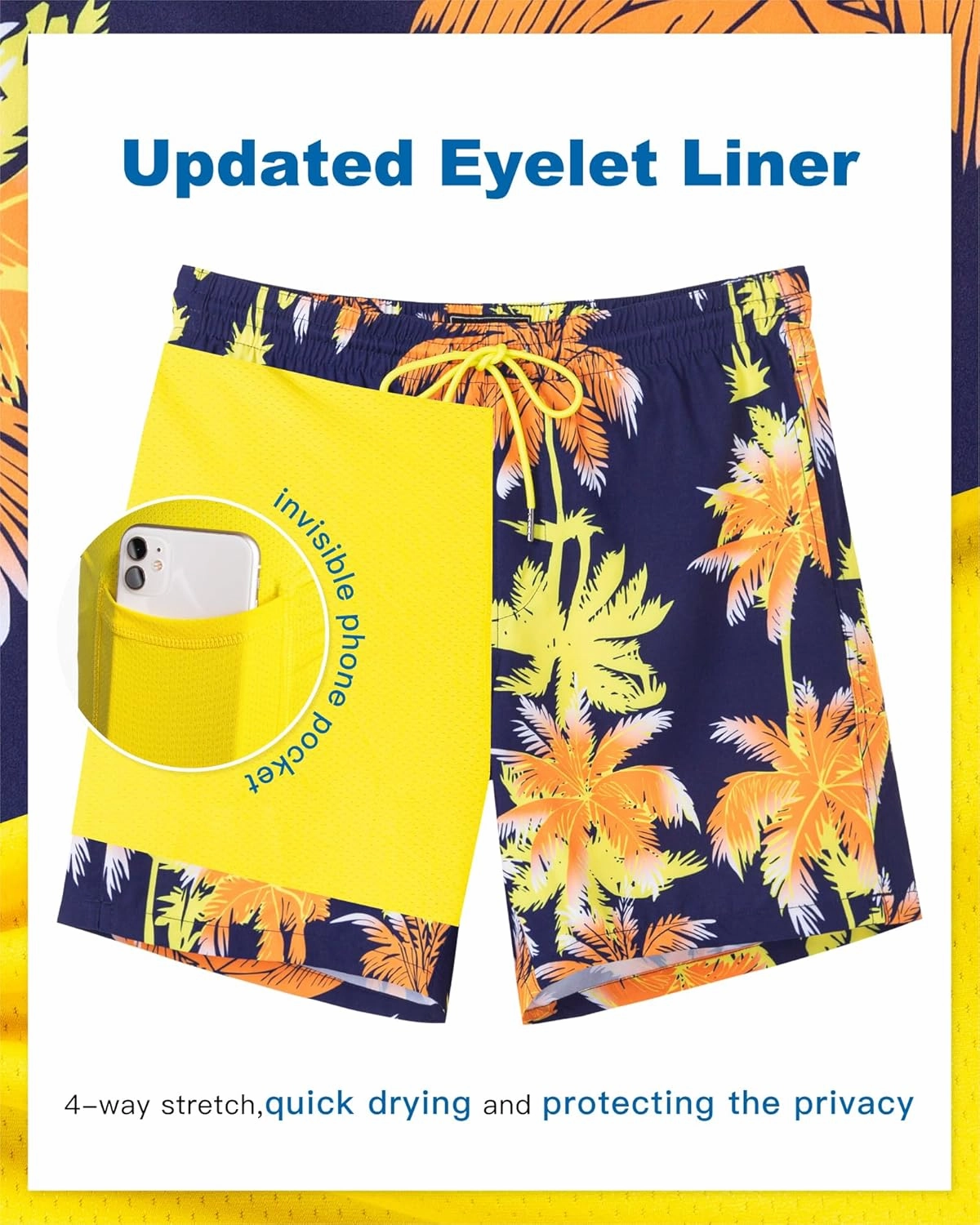SURF CUZ Mens Swim Trunks with Compression Liner Quick Dry Swim Shorts 7" Swimming Trunks Stretch Bathing Suit 7 Inch