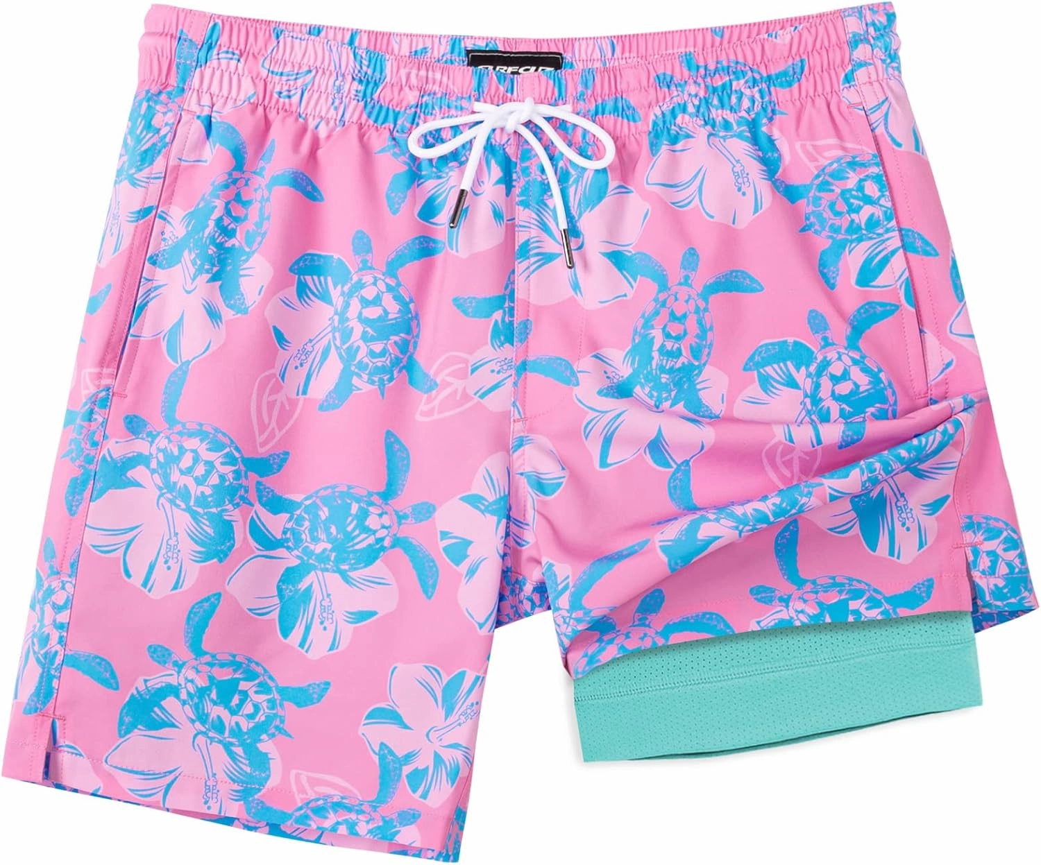 SURF CUZ Mens Swim Trunks with Compression Liner Swim Shorts 7" Swimming Trunks Stretch 7 Inch Swim Suits Quick Dry