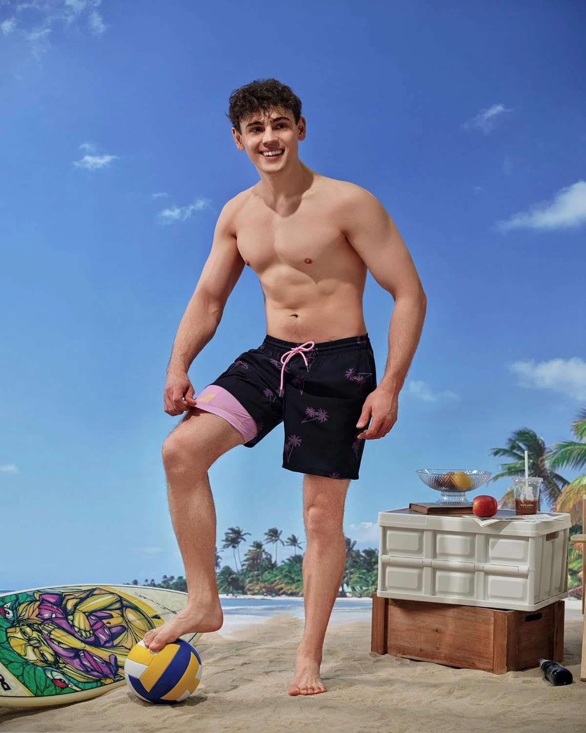 SURF CUZ Mens Swim Trunks with Compression Liner Swim Shorts 7" Swimming Trunks Stretch 7 Inch Swim Suits Quick Dry