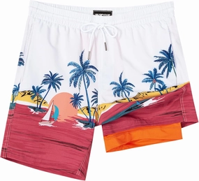 SURF CUZ Mens Swim Trunks with Compression Liner Swim Shorts 7" Swimming Trunks Stretch 7 Inch Swim Suits Quick Dry