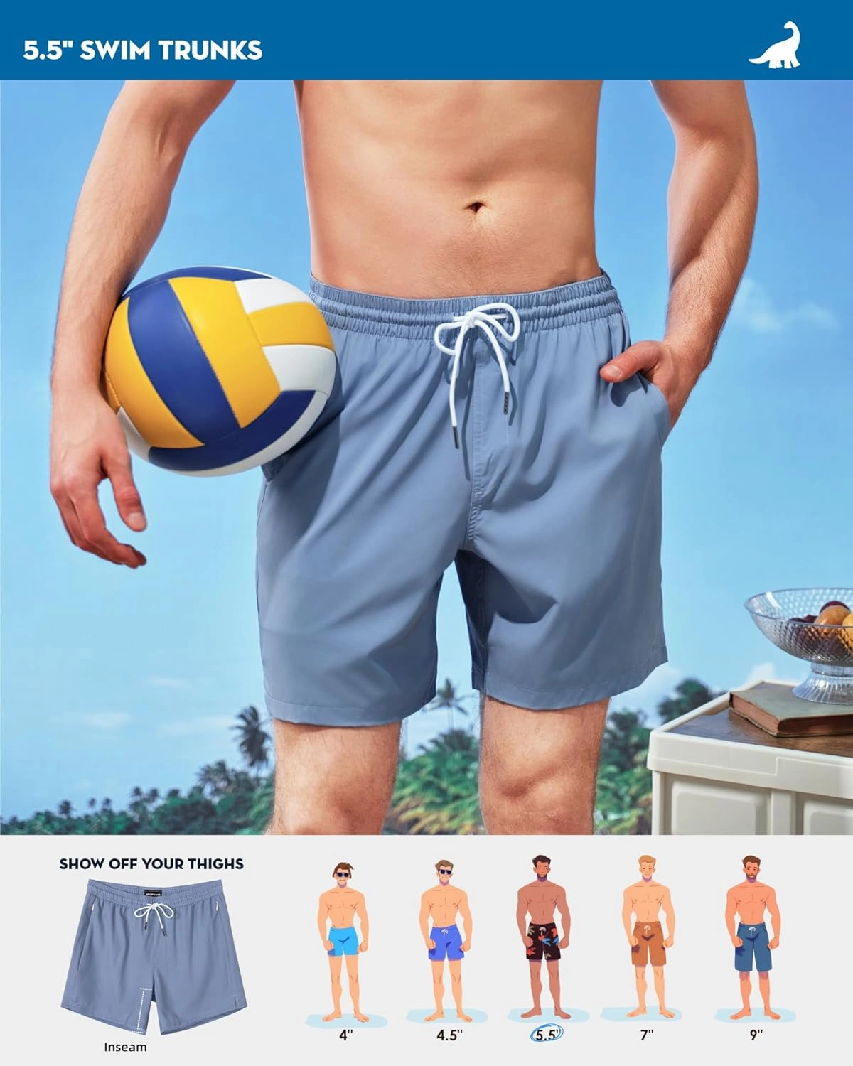 SURF CUZ Mens Swim Trunks with Compression Liner Swimming Trunks 5 Inch Bathing Suit Quick Dry Swim Shorts
