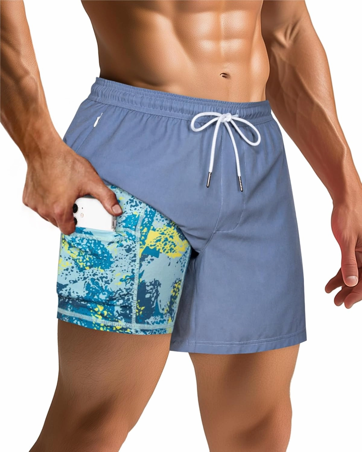 SURF CUZ Mens Swim Trunks with Compression Liner Swimming Trunks 5 Inch Bathing Suit Quick Dry Swim Shorts