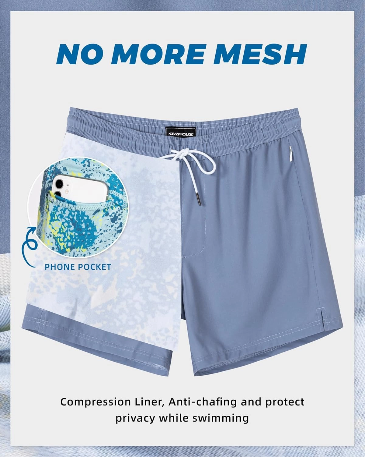 SURF CUZ Mens Swim Trunks with Compression Liner Swimming Trunks 5 Inch Bathing Suit Quick Dry Swim Shorts