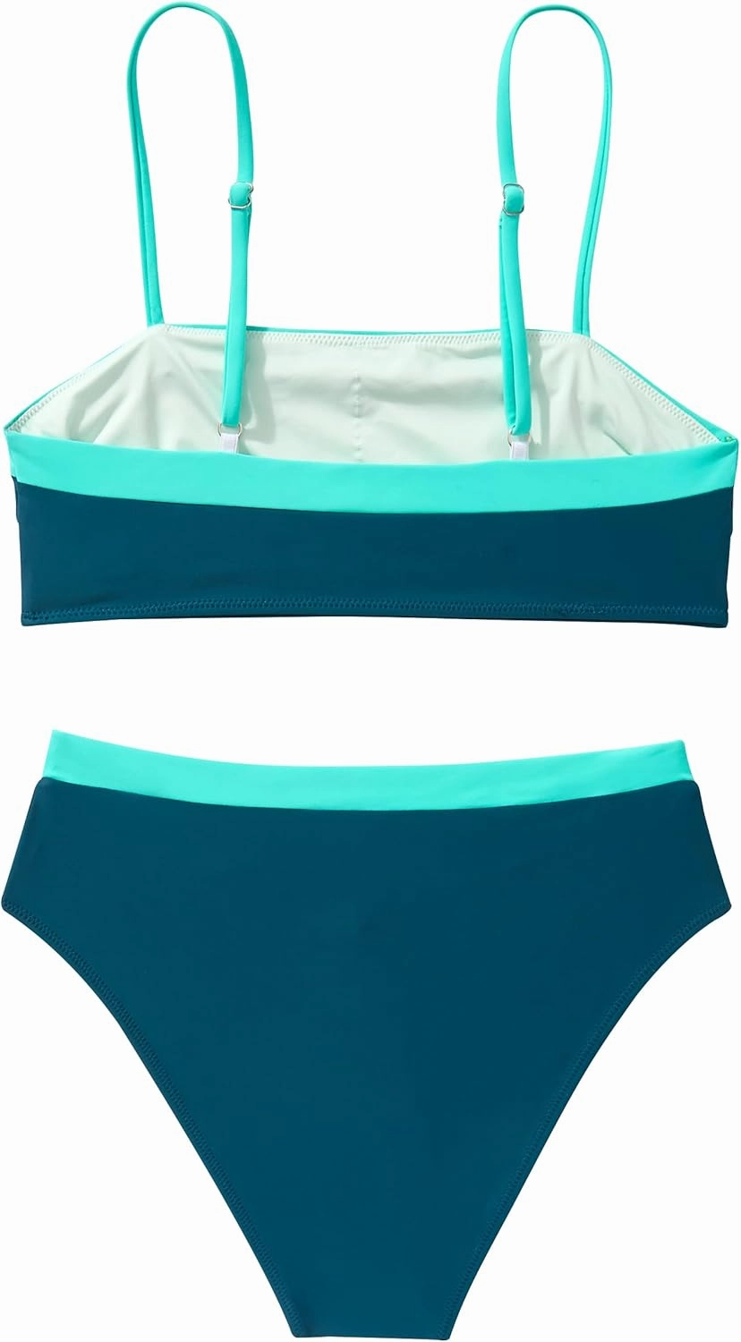 SUUKSESS Women Bandeau High Waited 2 Piece Bikini Set Cheeky High Cut Swimsuit