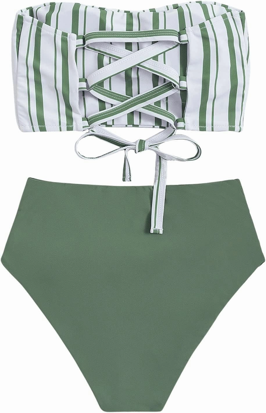 SweatyRocks Women's Bathing Suits Striped Bandeau Bikini high Waisted Swimsuits Swimwear Set