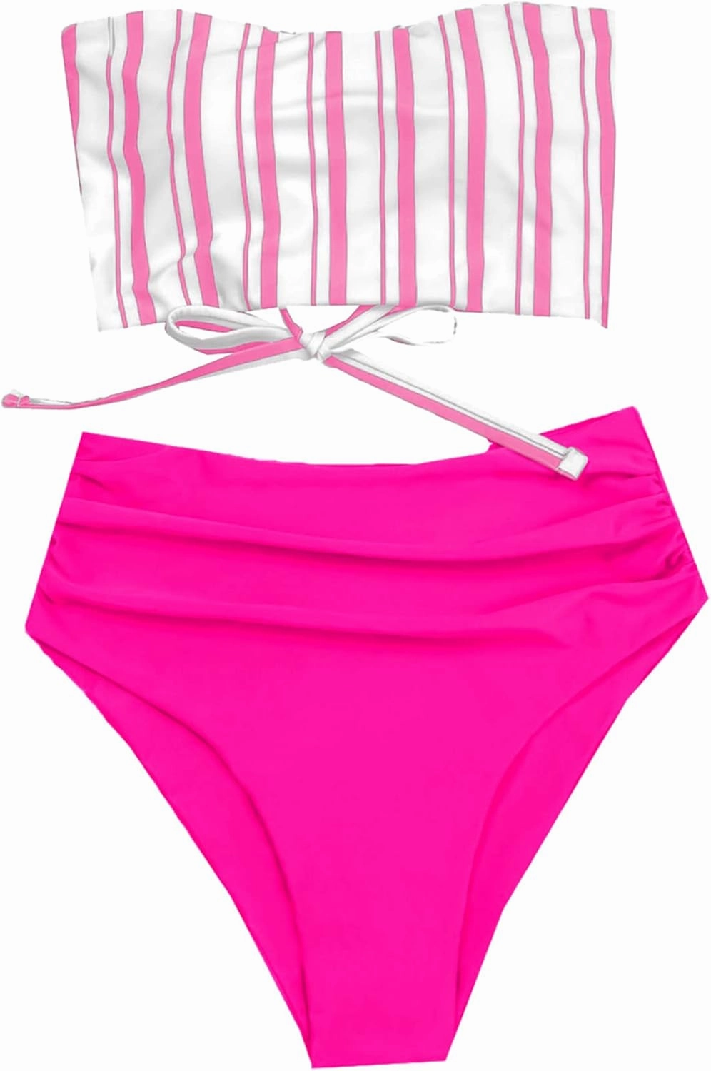 SweatyRocks Women's Bathing Suits Striped Bandeau Bikini high Waisted Swimsuits Swimwear Set